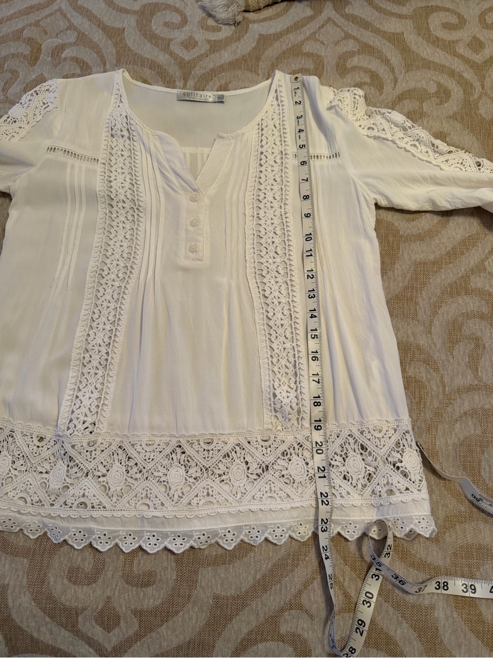 Solitaire Ravi Khosla White Crochet Lace Boho Tunic Blouse Medium - Picture 7 of 13